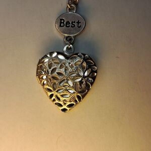 Vintage Heart Locket Necklace w/ "Best" Charm (Silvertone)